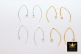 14 K Gold Filled Ear Wire Hooks, 925 Sterling Silver V Wire Earring Findings # 2166, 22 mm Long Earring Hooks