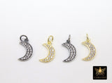 Gold CZ Pave Moon Charm, 14 K Gold over 925 Sterling Silver Crescent Moon # 2346, Half Crescent Moon Charms