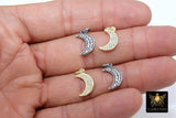Gold CZ Pave Moon Charm, 14 K Gold over 925 Sterling Silver Crescent Moon # 2346, Half Crescent Moon Charms