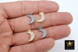 Gold CZ Pave Moon Charm, 14 K Gold over 925 Sterling Silver Crescent Moon # 2346, Half Crescent Moon Charms