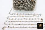 Natural Amazonite Silver Chain, 4 mm Wire Wrapped Beaded Chain CH #351, by the Foot