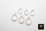 Teardrop Charms, 2 Pcs Silver Clear Crystal, Pear Shape Bezels for Earrings