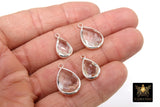 Teardrop Charms, 2 Pcs Silver Clear Crystal, Pear Shape Bezels for Earrings