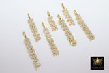CZ Pave Tiny Dog Tags, Gold Word Charms, Inspirational Dog Tags