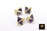Natural Amethyst Diamond Charms, Gold Hexagon Shape Pendant #2096, Fluorite Quartz Gemstones
