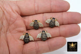 CZ Micro Pave Bee Charms, Bumble Gold Bee Charms, 16 x 21 mm Small Black Honey Bee #925