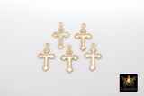 14 K Gold Filled Cross Charms, Pattern Textured Edge # 2343, New Orleans Fleur De Leis Cross