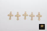 14 K Gold Filled Cross Charms, Pattern Textured Edge # 2343, New Orleans Fleur De Leis Cross