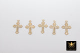 14 K Gold Filled Cross Charms, Pattern Textured Edge #2343, New Orleans Fleur De Leis Cross