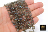 Labradorite Flash Gemstone Beaded , 6 mm Gold Wrapped Chains CH #339, Boho Beaded Rondelle