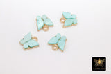 Gold Butterfly Charms, 2 Pc Pearly Soft Mint Resin Small Butterflies, Aqua Soft Mint Acrylic Pendants, Monarch Insect Charms