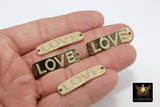 Love Words Connectors, CZ Micro Pave 2 Hole Gold Rectangle Oblong Bar Pendants, Inspirational Tags 10 x 36 mm #508