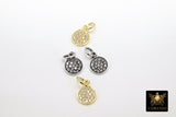 Silver Oxidized CZ Pave Disc Charm, 14 K Gold, 925 Sterling Silver Round Cubic Zirconia Charms # 2142
