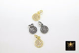 Silver Oxidized CZ Pave Disc Charm, 14 K Gold, 925 Sterling Silver Round Cubic Zirconia Charms #2142