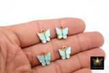 Gold Butterfly Charms, 2 Pc Pearly Soft Mint Resin Small Butterflies, Aqua Soft Mint Acrylic Pendants, Monarch Insect Charms