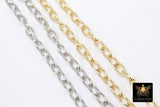 Gold Oval Chain, Oval Unfinished Silver Rectangle Chain CH #158, 7 mm Necklace