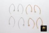 14 K Gold Filled Ear Wire Hooks, 925 Sterling Silver V Wire Earring Findings # 2166, 22 mm Long Earring Hooks