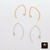 14 K Gold Filled Ear Wire Hooks, 925 Sterling Silver V Wire Earring Findings #2166, 22 mm Long Earring Hooks