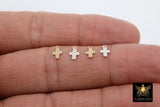 14 K Gold Filled Cross Charms, AG #833/#2146, 3 Pc 925 Sterling Silver Tiny Crosses