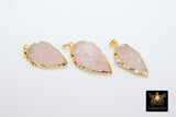 Rose Quartz Arrowhead Charm, Small Gold Edge Amethyst AG# 658, Raw Crystal Quartz Arrow Tribal Pendants