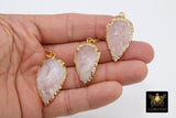 Rose Quartz Arrowhead Charm, Small Gold Edge Amethyst AG# 658, Raw Crystal Quartz Arrow Tribal Pendants