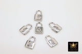 CZ Gold Mini Padlock Charms, Tiny Silver Lock Pendant #721, Necklace and Bracelet Dangles 7 x 12 mm