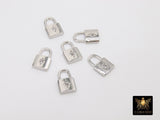 CZ Gold Mini Padlock Charms, Tiny Silver Lock Pendant #721, Necklace and Bracelet Dangles 7 x 12 mm