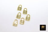 CZ Gold Mini Padlock Charms, Tiny Silver Lock Pendant #721, Necklace and Bracelet Dangles 7 x 12 mm