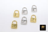 Gold Padlock Charms, Silver Lock Pendant Necklace and Bracelet Dangles #2555, 10 x 12 mm Small Jewelry Charm