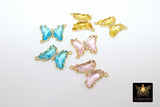 Gold Butterfly Connectors, Crystal Butterflies #2536, 2 Loop Charms Pink