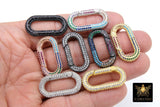 CZ Pave Oval Carabiner Clips, Snap Lock Multi Color Connector Clasp #2337, Silver