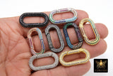 CZ Pave Oval Carabiner Clips, Snap Lock Multi Color Connector Clasp #2337, Silver