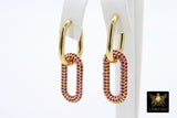 Gold CZ Oval Hoop Ear Rings, 2.50 mm Thick Tube, High Quality Carabiner Hoop Huggie Wire Findings
