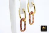 Gold CZ Oval Hoop Ear Rings, 2.50 mm Thick Tube, High Quality Carabiner Hoop Huggie Wire Findings