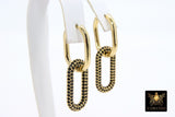 Gold CZ Oval Hoop Ear Rings, 2.50 mm Thick Tube, High Quality Carabiner Hoop Huggie Wire Findings