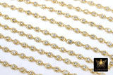 Genuine Cubic Zircon Chains, Gold Evil Eye Shaped Bezel Chains CH #570, 4 mm CZ Textured Connectors Links