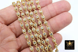 Genuine Cubic Zircon Chains, Gold Evil Eye Shaped Bezel Chains CH #570, 4 mm CZ Textured Connectors Links