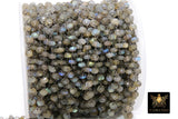 Labradorite Flash Gemstone Beaded , 6 mm Gold Wrapped Chains CH #339, Boho Beaded Rondelle