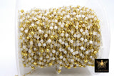 22 k Gold Natural Moonstone Chain, Unfinished 4 mm Gold Pyrite Beaded Wire Wrapped White CH #509, by the Foot Diamond Cut Gemstone