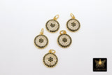 Tiny Evil Eye Connectors, CZ Micro Pave Gold Round Disc Charms #81, Clear and Black Pave Lucky Eye Charm