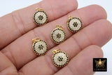 Tiny Evil Eye Connectors, CZ Micro Pave Gold Round Disc Charms #81, Clear and Black Pave Lucky Eye Charm