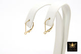 14 K Gold Filled Smooth Lever back Ear Ring Parts, 2 Pc High Quality Gold Huggie Wire Findings # 2314, Open Loops 9.5 x 16.5 mm