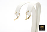 925 Sterling Silver Smooth Lever Back Ear Rings, 2 Pc High Quality Huggie Wire Findings # 2163, Open Loops 9.5 x 16.5 mm