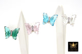 CZ Crystal Butterfly Stud Earrings, 2 Pc Silver Crystal Butterflies #2558, 8 Colors