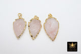 Amethyst Arrowhead Charm, Small Gold Edge Rose Quartz, Raw Crystal Quartz #657