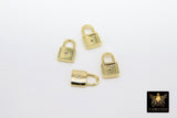 CZ Gold Mini Padlock Charms, Tiny Silver Lock Pendant #721, Necklace and Bracelet Dangles 7 x 12 mm