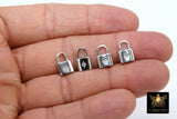 CZ Gold Mini Padlock Charms, Tiny Silver Lock Pendant #721, Necklace and Bracelet Dangles 7 x 12 mm