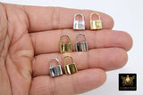 Gold Padlock Charms, Silver Lock Pendant Necklace and Bracelet Dangles #2555, 10 x 12 mm Small Jewelry Charm