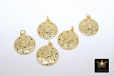 Gold Coin Charm, CZ Multi Color Pave Small Round Disc Charms #2542, Textured Circle