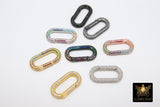 CZ Pave Oval Carabiner Clips, Snap Lock Multi Color Connector Clasp #2337, Silver